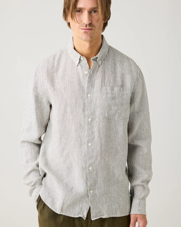 KnowledgeCotton Apparel Herren vegan Hemd Streifen Gebrannte Olive