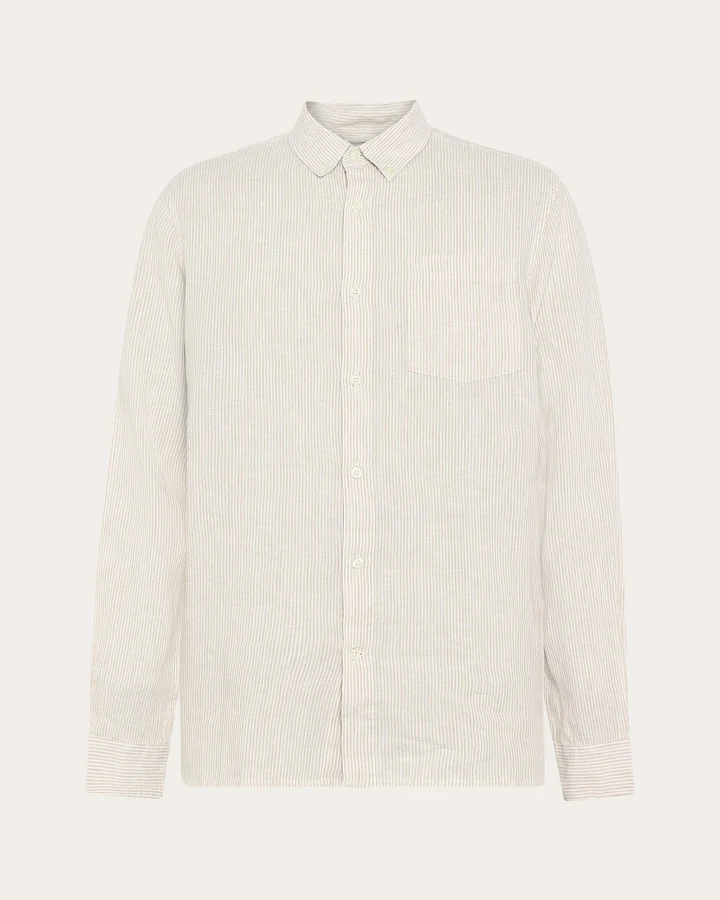 KnowledgeCotton Apparel Herren vegan Shirt Stripe Light Feather Gray