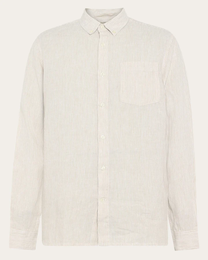 KnowledgeCotton Apparel Herren vegan Shirt Stripe Light Feather Gray