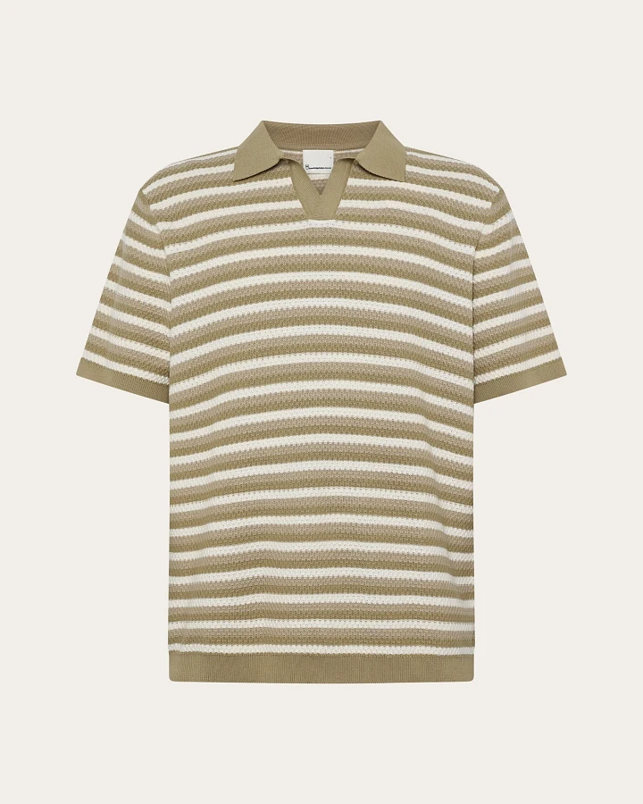 KnowledgeCotton Apparel Herren vegan Polohemd Gestrickt Gestreift Beige