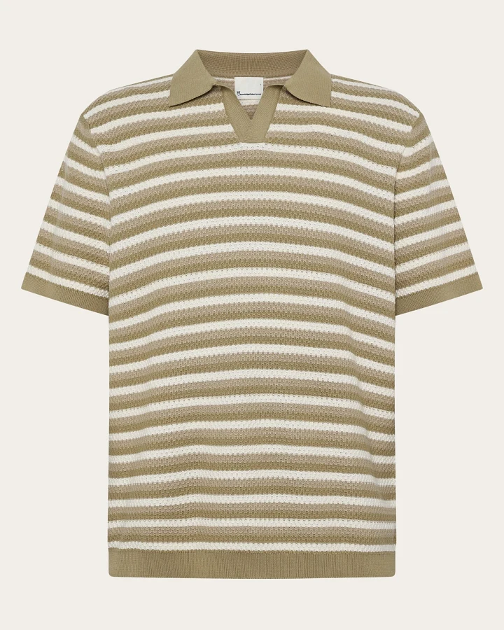 KnowledgeCotton Apparel Herren vegan Polohemd Gestrickt Gestreift Beige