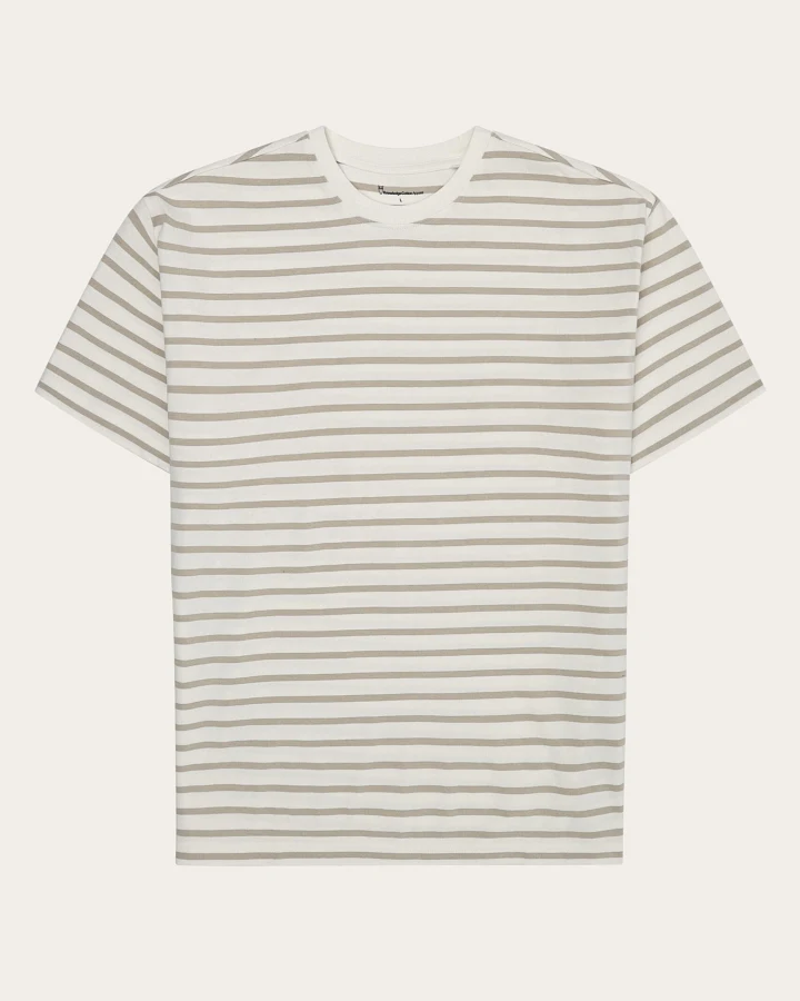 KnowledgeCotton Apparel Herren vegan T-Shirt Herren Lose Gestreift Beige