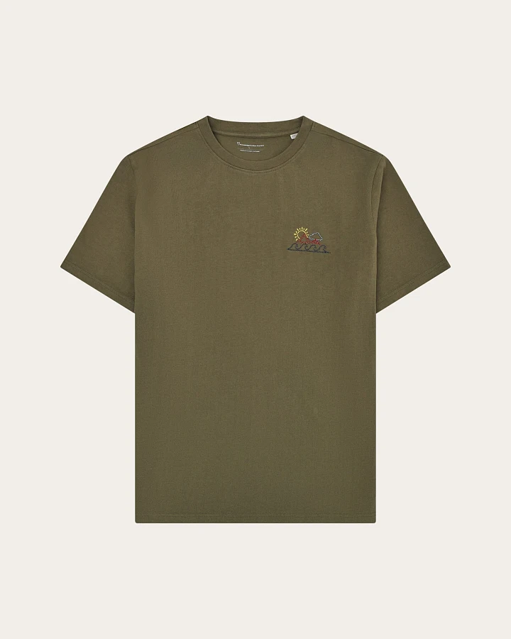 KnowledgeCotton Apparel Herren vegan T-Shirt Chest Print Burned Olive
