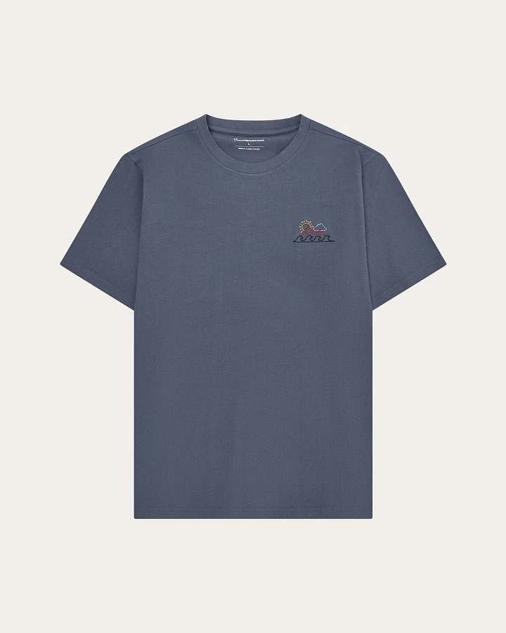 KnowledgeCotton Apparel Herren vegan T-Shirt Chest Print Vintage Indigo
