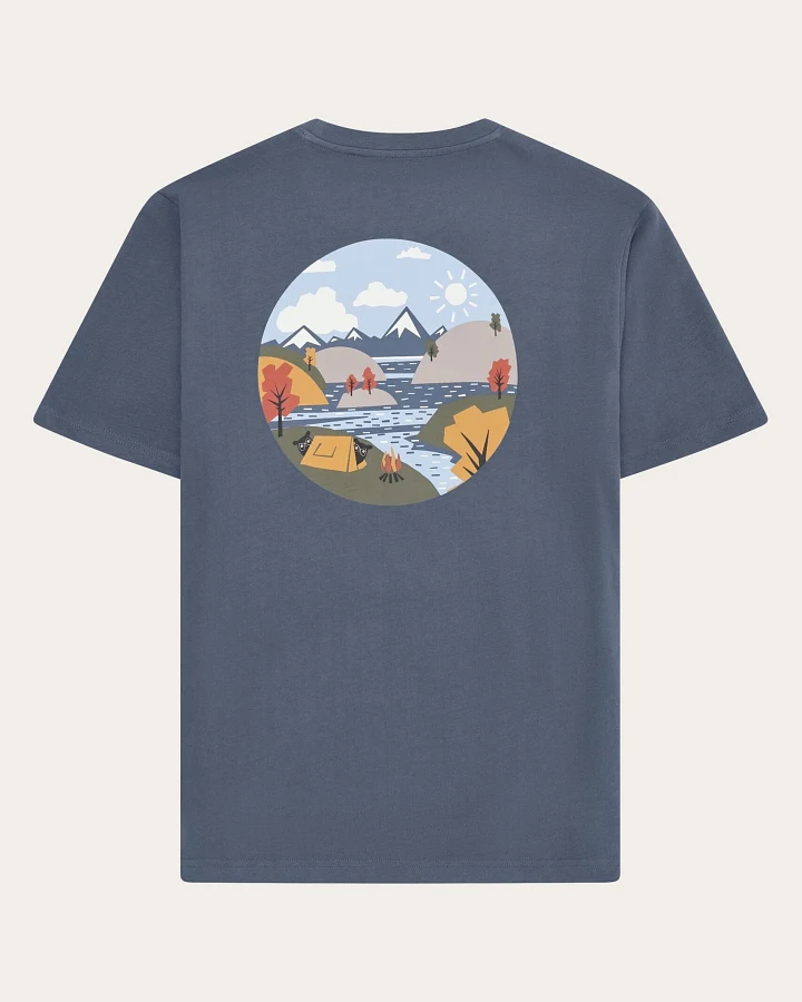 KnowledgeCotton Apparel Herren vegan T-Shirt Herren Rückenaufdruck Vintage Indigo