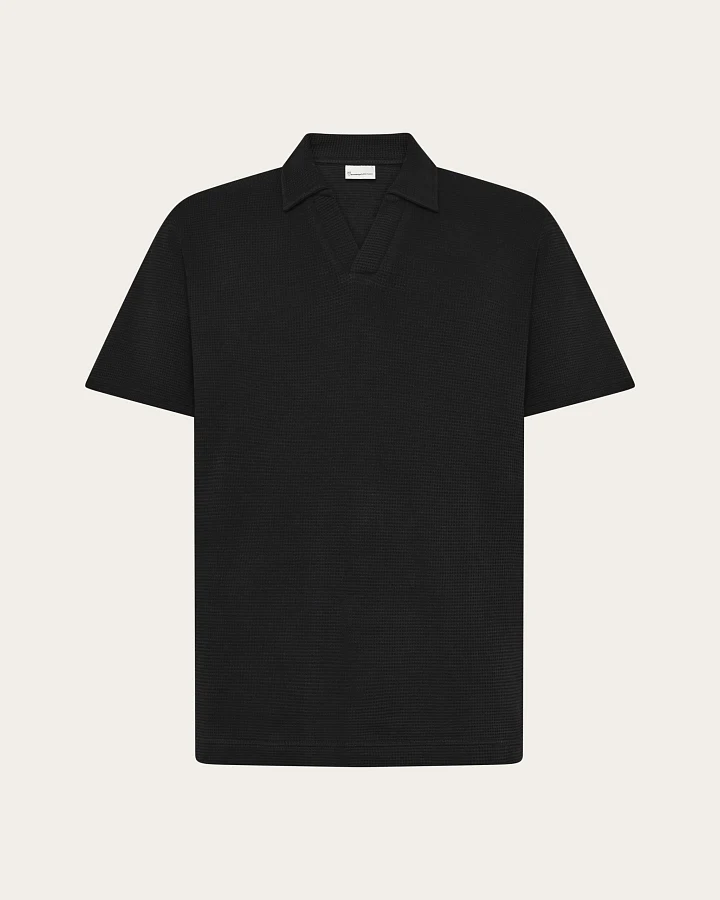 KnowledgeCotton Apparel Herren vegan Poloshirt Waffel Schwarz Jet