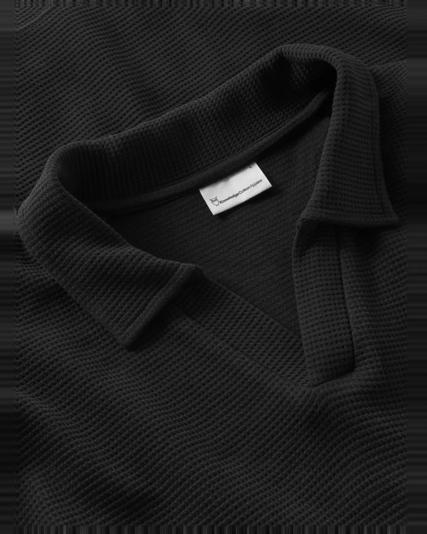 KnowledgeCotton Apparel Herren vegan Poloshirt Waffel Schwarz Jet – Ansicht 2