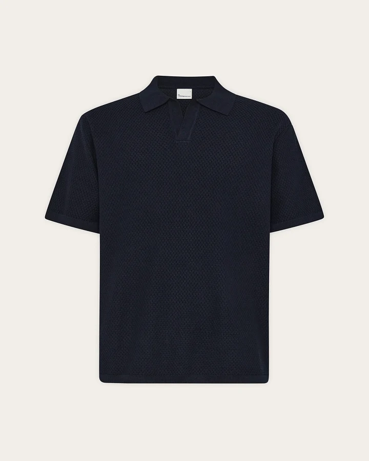 KnowledgeCotton Apparel Herren vegan Polohemd Gestrickt Night Sky Navy