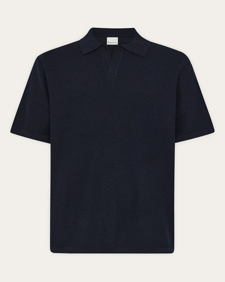 KnowledgeCotton Apparel Herren vegan Polohemd Gestrickt Night Sky Navy