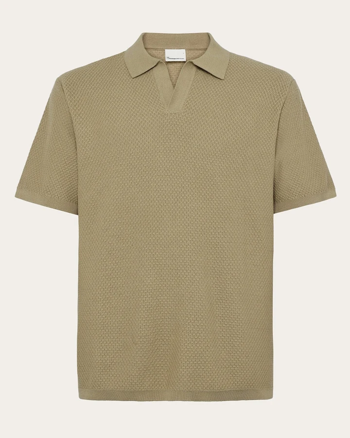 KnowledgeCotton Apparel Herren vegan Polohemd Twill Gestrickt Beige