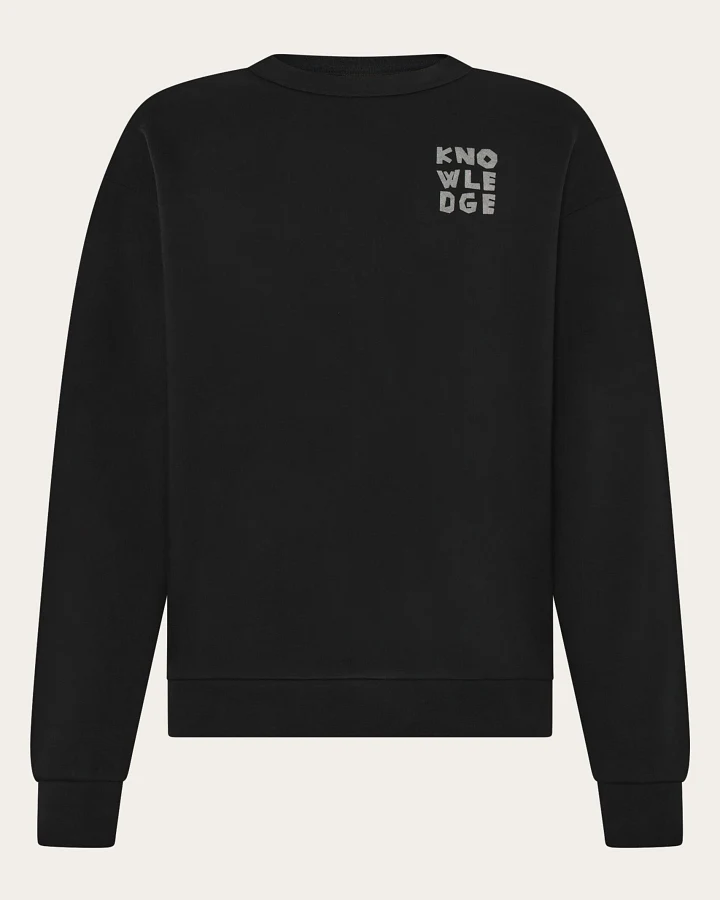 KnowledgeCotton Apparel Herren vegan Sweatshirt Herren Entspannter Bedruckter Rundhalsausschnitt Schwarz Jet