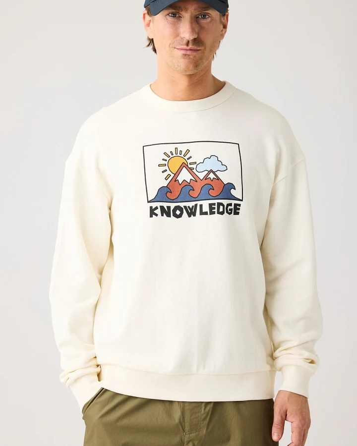 KnowledgeCotton Apparel Herren vegan Sweatshirt Relaxed Bedruckter Rundhalsausschnitt Egret Weiß