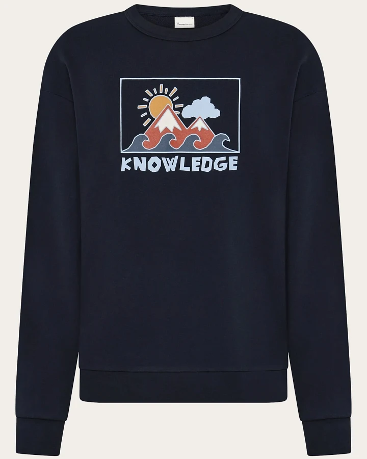 KnowledgeCotton Apparel Herren vegan Sweatshirt Herren Entspannter Bedruckter Rundhalsausschnitt Nachthimmel Navy