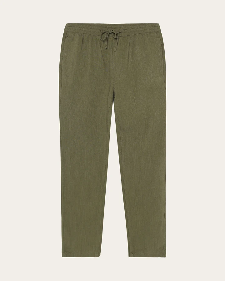 KnowledgeCotton Apparel Herren vegan Hose Tim Tapered Leinen Mix Gebrannte Olive