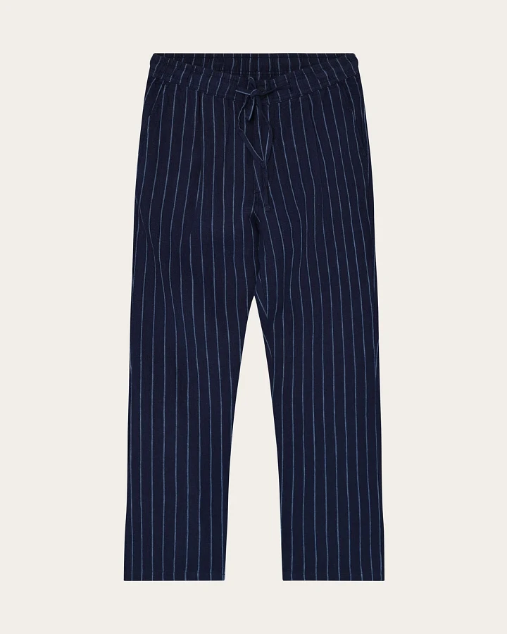 KnowledgeCotton Apparel Herren vegan Hose Herren Fig Loose Leinen Blau Gestreift