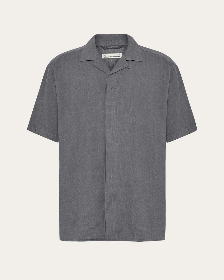 KnowledgeCotton Apparel Herren vegan Kurzarmhemd Moss Relaxed Vintage Indigo