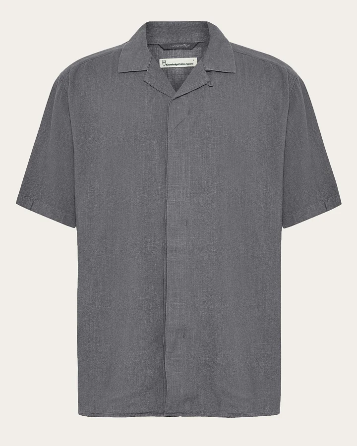 KnowledgeCotton Apparel Herren vegan Kurzarmhemd Moss Relaxed Vintage Indigo