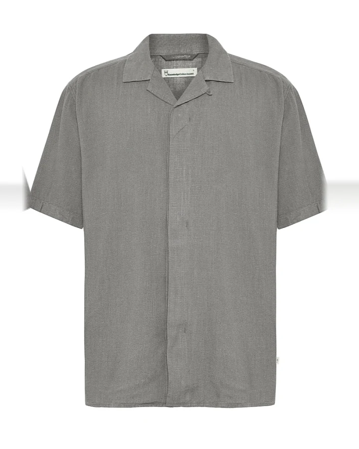 KnowledgeCotton Apparel Herren vegan Kurzarmhemd Moss Relaxed Ultimate Grau