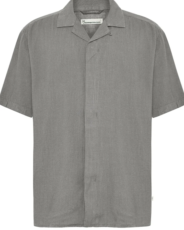 KnowledgeCotton Apparel Herren vegan Kurzarmhemd Moss Relaxed Ultimate Grau