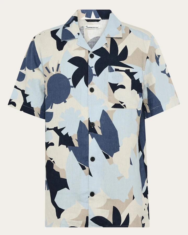 KnowledgeCotton Apparel Herren vegan Shirt Kurzarm Relaxed Print Blau