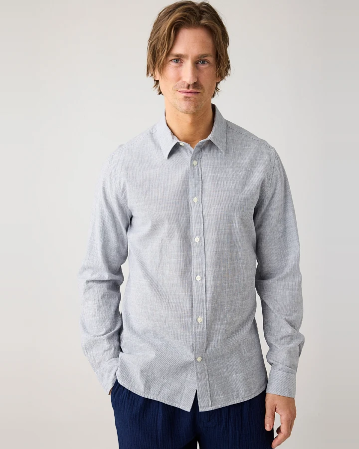 KnowledgeCotton Apparel Herren vegan Hemd Dune Regular Stripe Blau