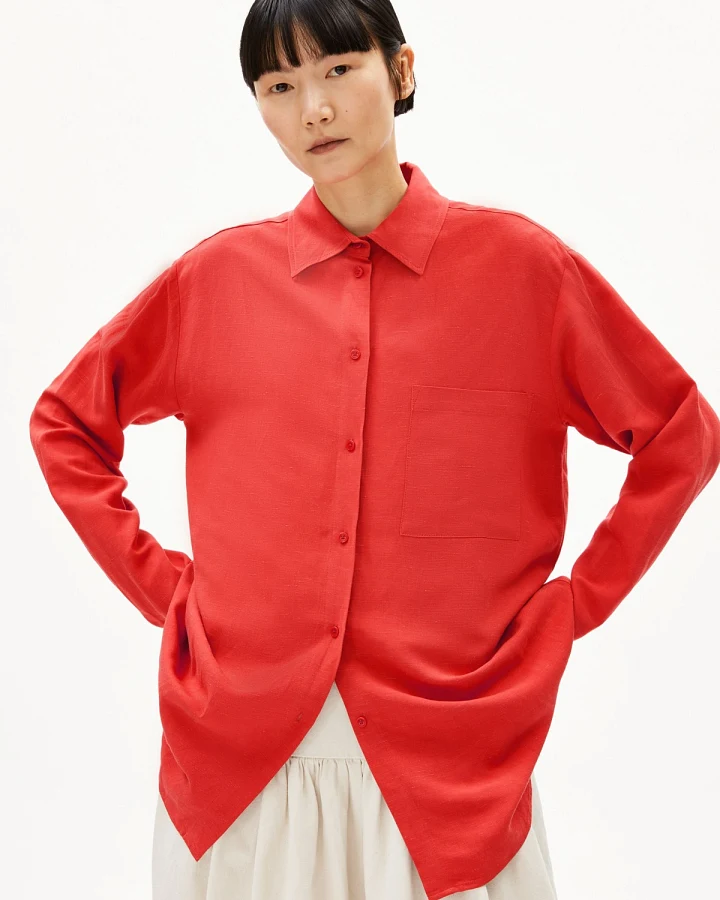 Bluse Langarm Maalgaa Lino Rot