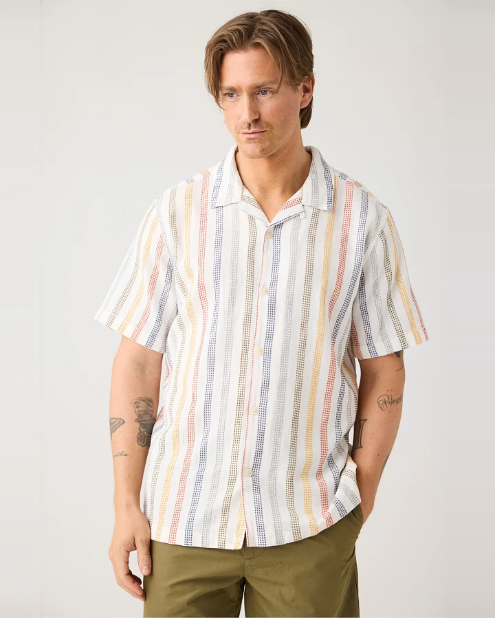 KnowledgeCotton Apparel Herren vegan Hemd Relaxed Stripe Kurzarm Multicolor