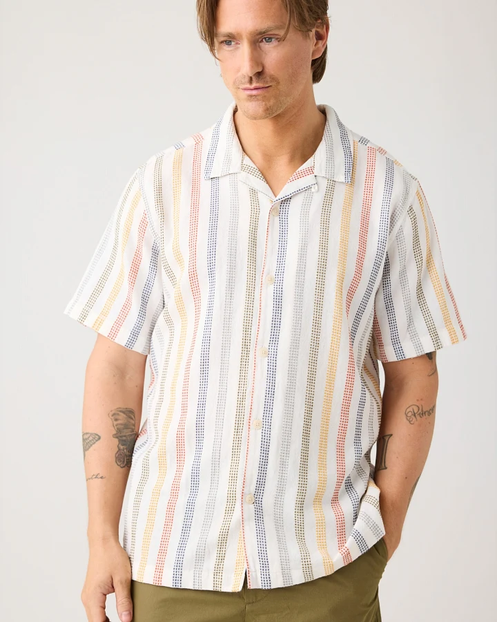 KnowledgeCotton Apparel Herren vegan Hemd Relaxed Stripe Kurzarm Multicolor