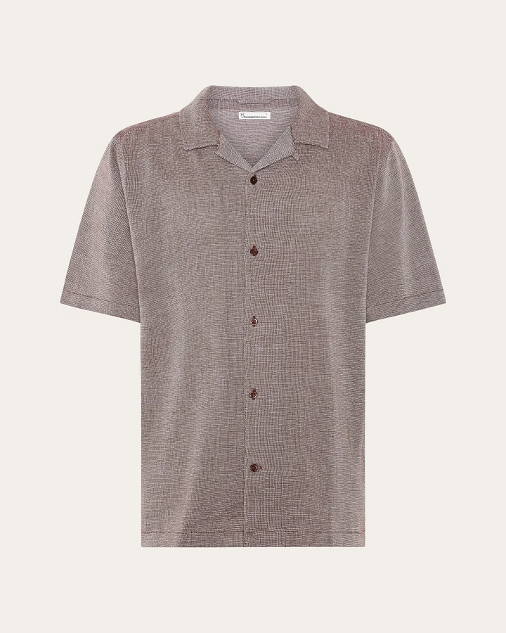 KnowledgeCotton Apparel Herren vegan Hemd Relaxed Short Sleeve Shaved Chocolate