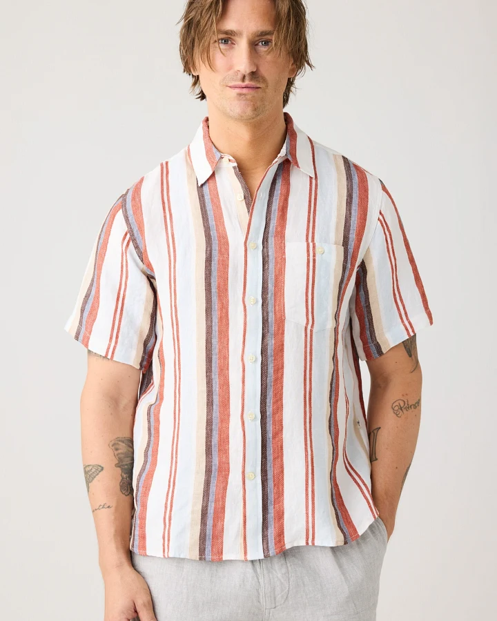 KnowledgeCotton Apparel Herren vegan Shirt Kurzarm Mehrfarbig Gestreift