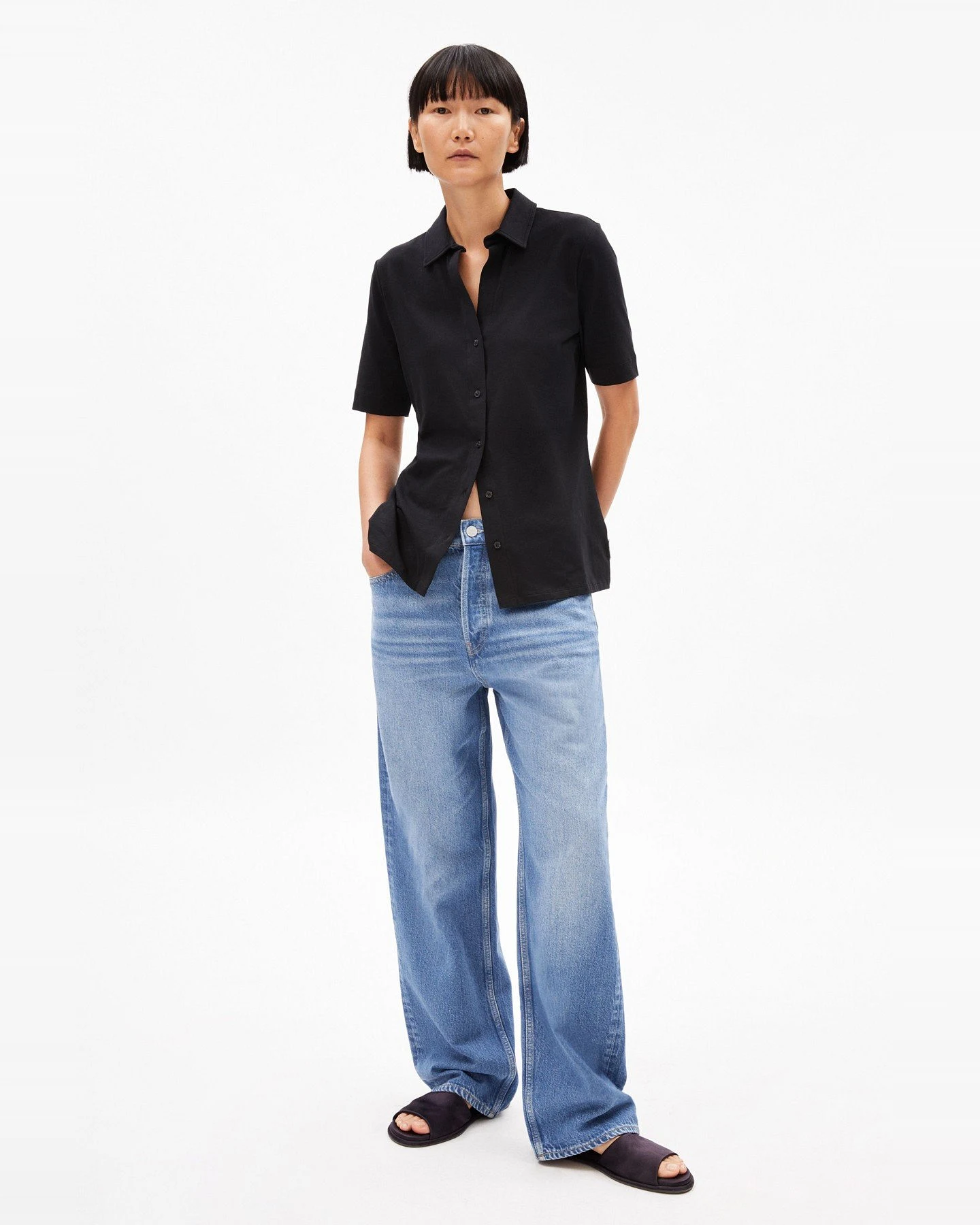 Bluse Kurzarm Nalitaa Schwarz – Ansicht 2