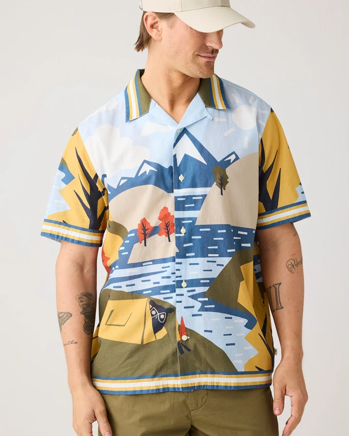 KnowledgeCotton Apparel Herren vegan Hemd Relaxed Print Kurzarm Multicolor Aop