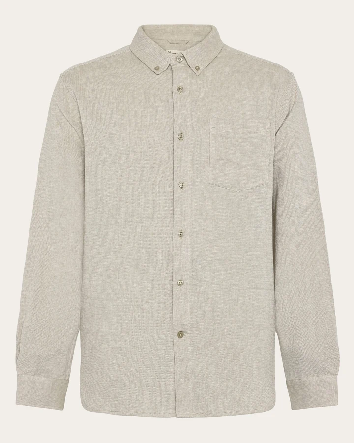 KnowledgeCotton Apparel Herren vegan Hemd Struktur Twill Beige