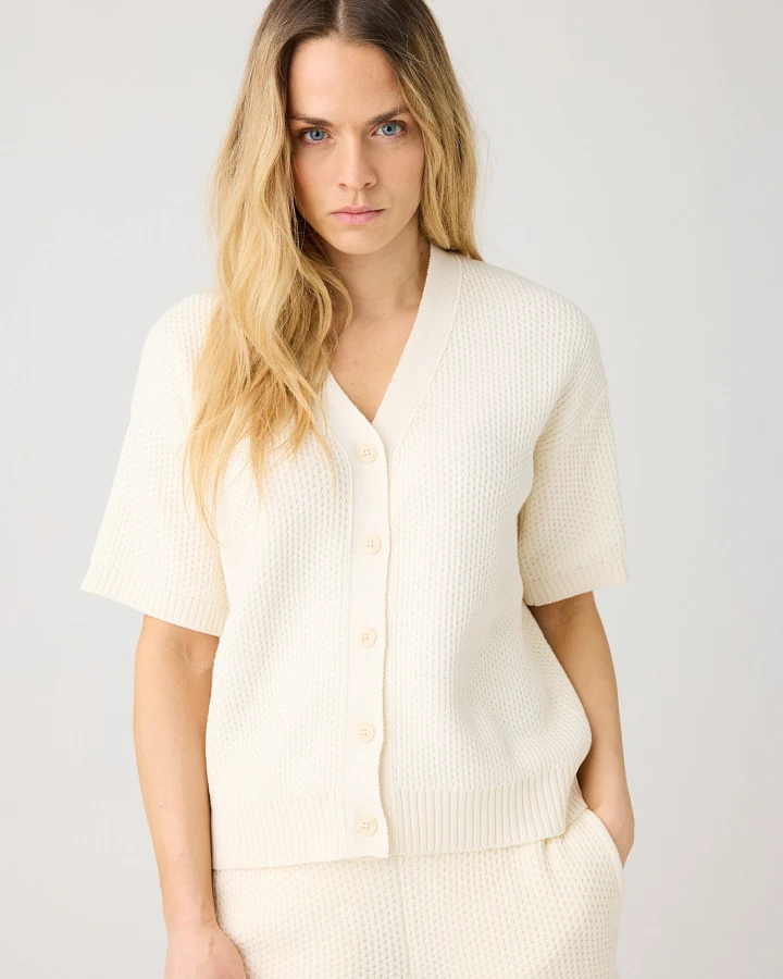 KnowledgeCotton Apparel Damen vegan Strickjacke Egret Weiß