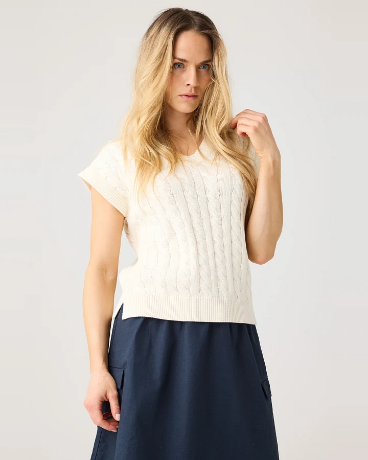KnowledgeCotton Apparel Damen vegan Strickweste Kabelreiher Weiß