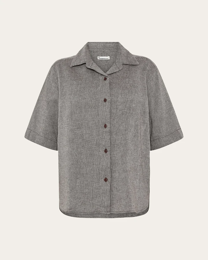 KnowledgeCotton Apparel Damen vegan Hemd Damen Struktur Kurzarm Shaved Chocolate