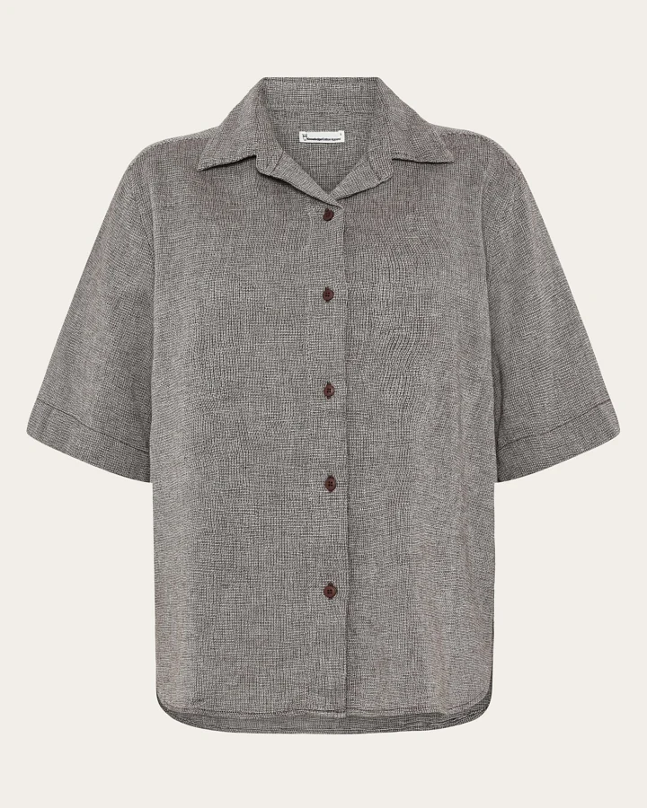 KnowledgeCotton Apparel Damen vegan Hemd Damen Struktur Kurzarm Shaved Chocolate