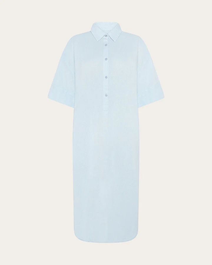 KnowledgeCotton Apparel Damen vegan Hemd Kleid Struktur Skyway Hellblau