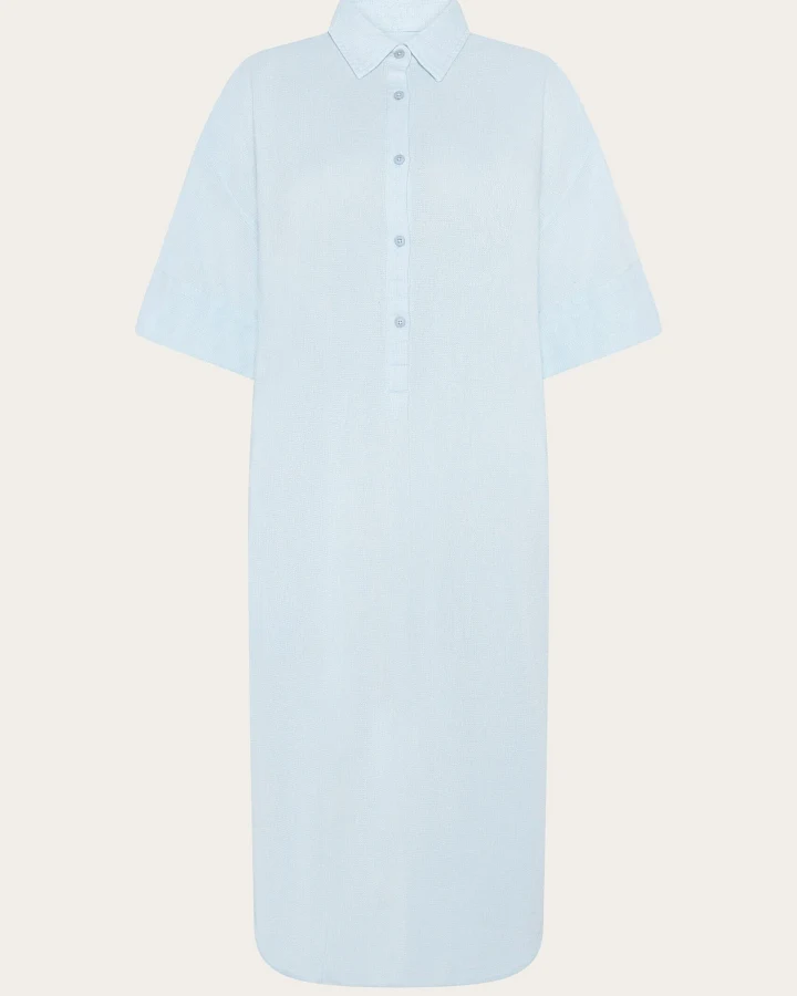 KnowledgeCotton Apparel Damen vegan Hemd Kleid Struktur Skyway Hellblau