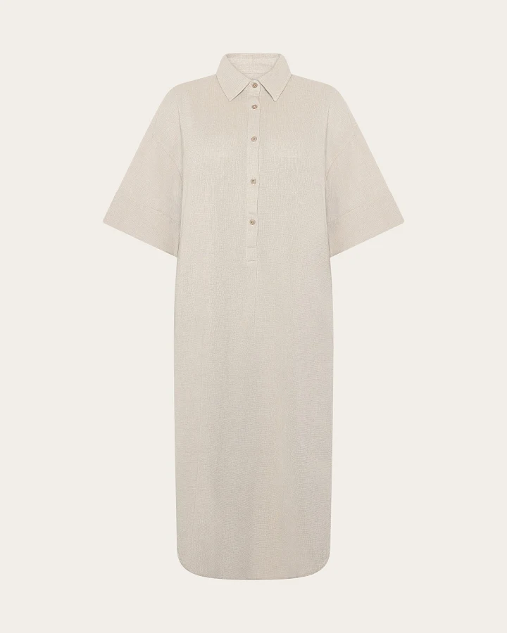 KnowledgeCotton Apparel Damen vegan Hemd Kleid Struktur Twill Beige