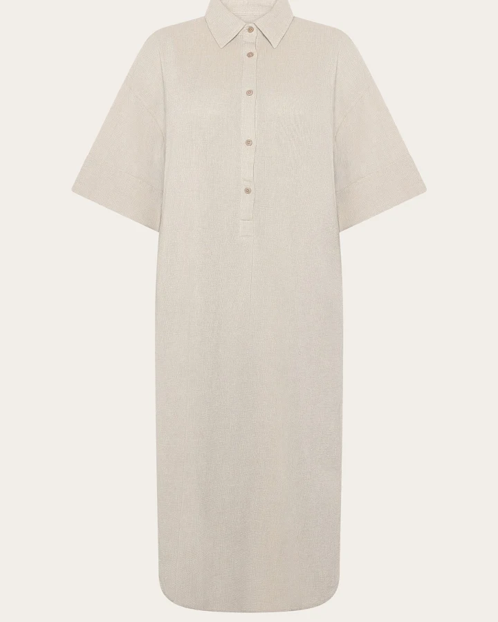 KnowledgeCotton Apparel Damen vegan Hemd Kleid Struktur Twill Beige
