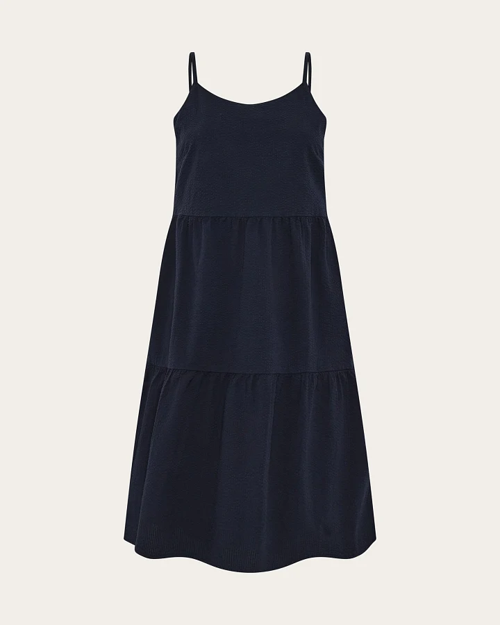 KnowledgeCotton Apparel Damen vegan Trägerkleid Seersucker Night Sky Navy