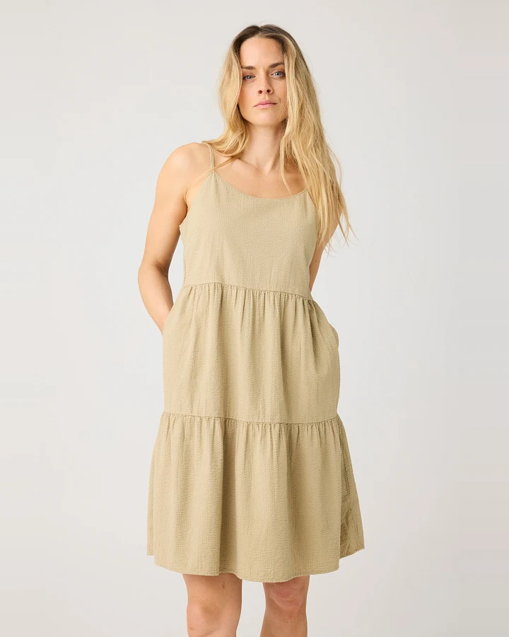 KnowledgeCotton Apparel Damen vegan Trägerkleid Seersucker Twill Beige