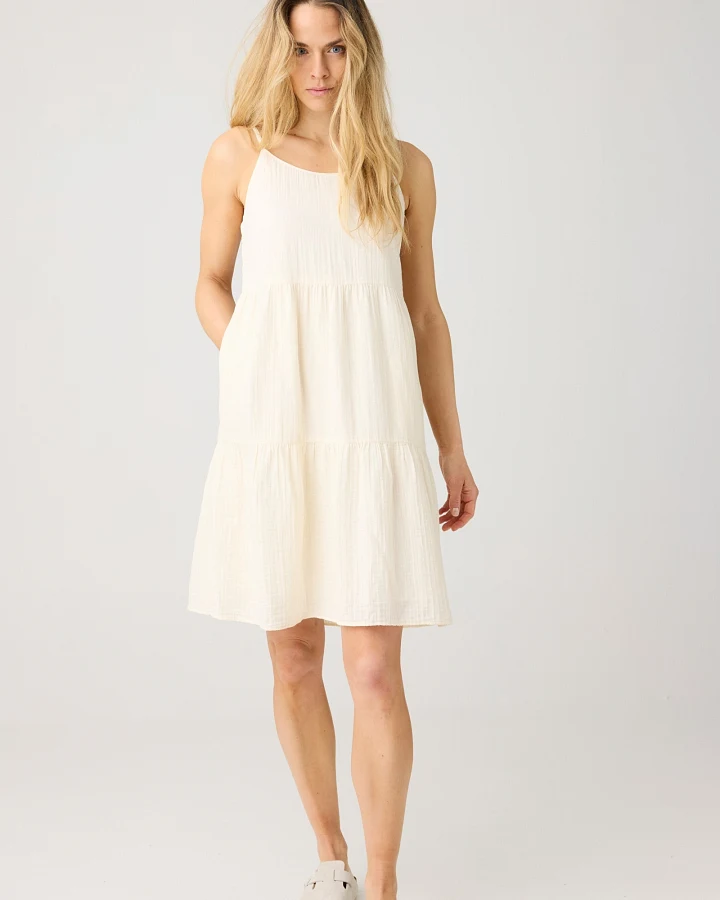 KnowledgeCotton Apparel Damen vegan Kleid Slub Strap Egret Weiß