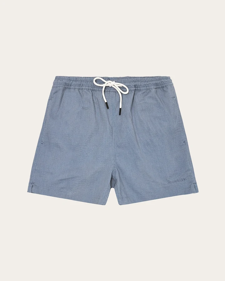 KnowledgeCotton Apparel Herren vegan Badeshorts Mid Thigh Seersucker Vintage Indigo