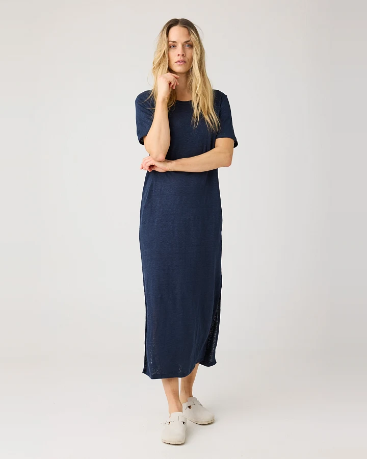 KnowledgeCotton Apparel Damen vegan T-Shirt Kleid Leinen Total Eclipse