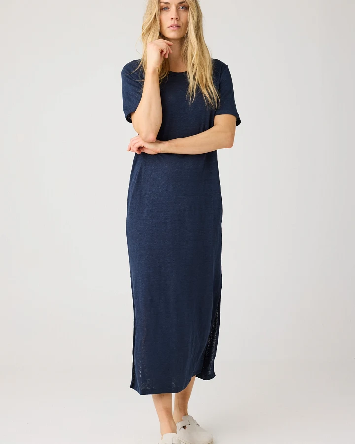 KnowledgeCotton Apparel Damen vegan T-Shirt Kleid Leinen Total Eclipse