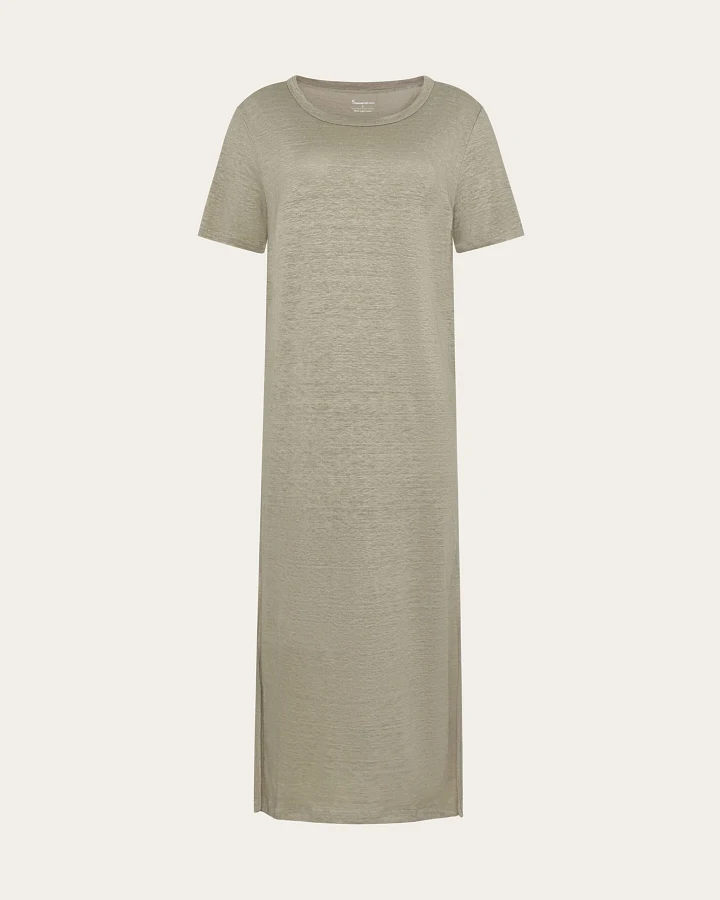 KnowledgeCotton Apparel Damen vegan T-Shirt Kleid Leinen Twill Beige