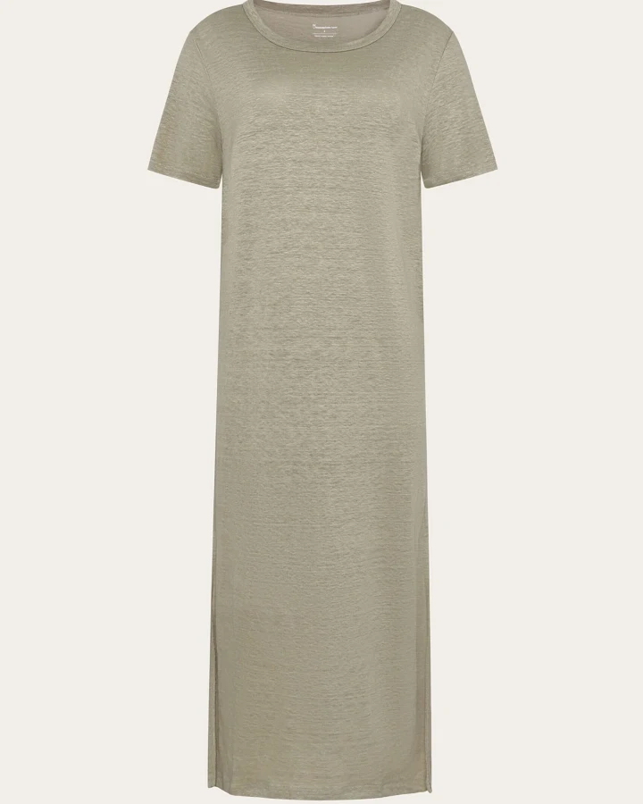 KnowledgeCotton Apparel Damen vegan T-Shirt Kleid Leinen Twill Beige