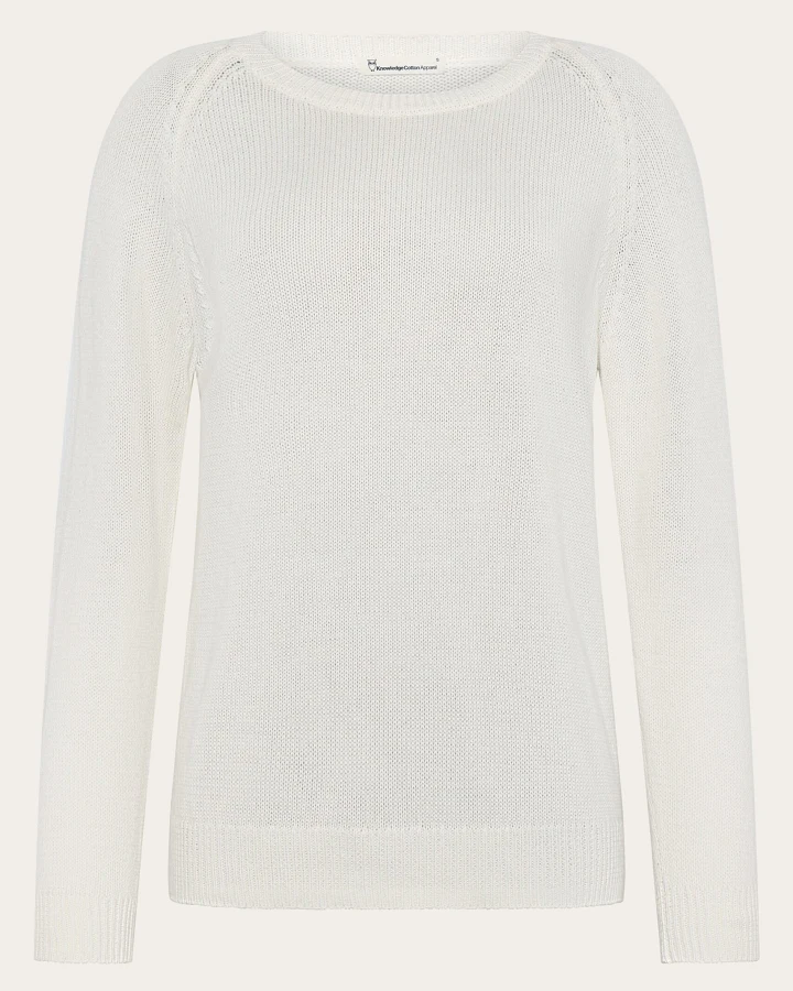 KnowledgeCotton Apparel Damen vegan Pullover Damen Rundhalsausschnitt Egret Weiß